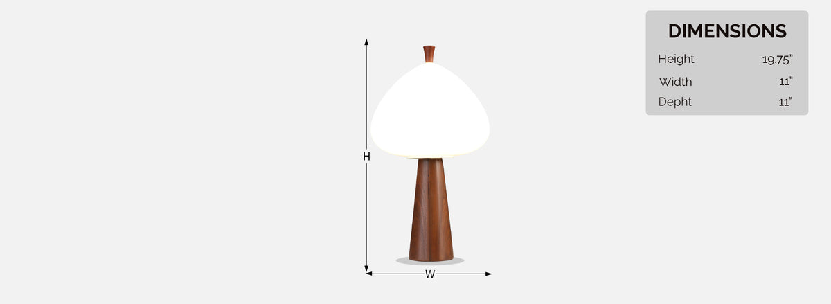 Mid-Century Modern Mushroom Glass & Walnut Lamp by Laurel