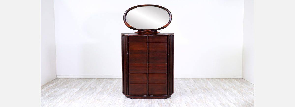 Studio Craft Solid Rosewood Tambour-Door Bachelor's Chest of Drawers