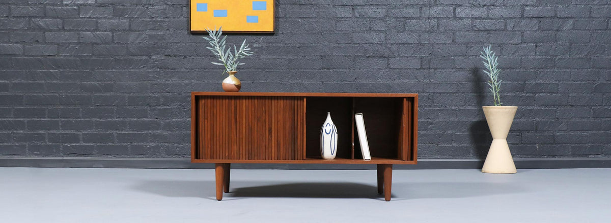 Californian Modern Low Profile Tambour-Door Credenza by Milo Baughman