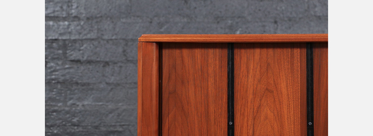 California Modern Tambour-Door Walnut Credenza by Barzilay
