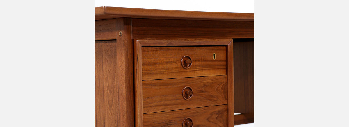 Danish Modern Executive Teak Desk with Raised Edges
