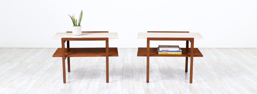 Greta M. Grossman Side Tables with Travertine Tops for Glenn of California