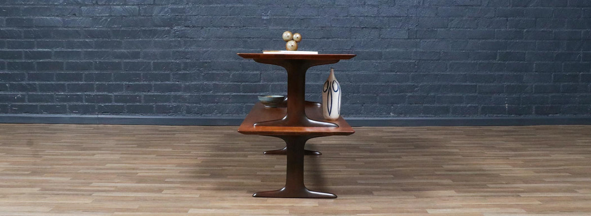 Mid-Century Modern Two-Tier Sculpted Bookshelf
