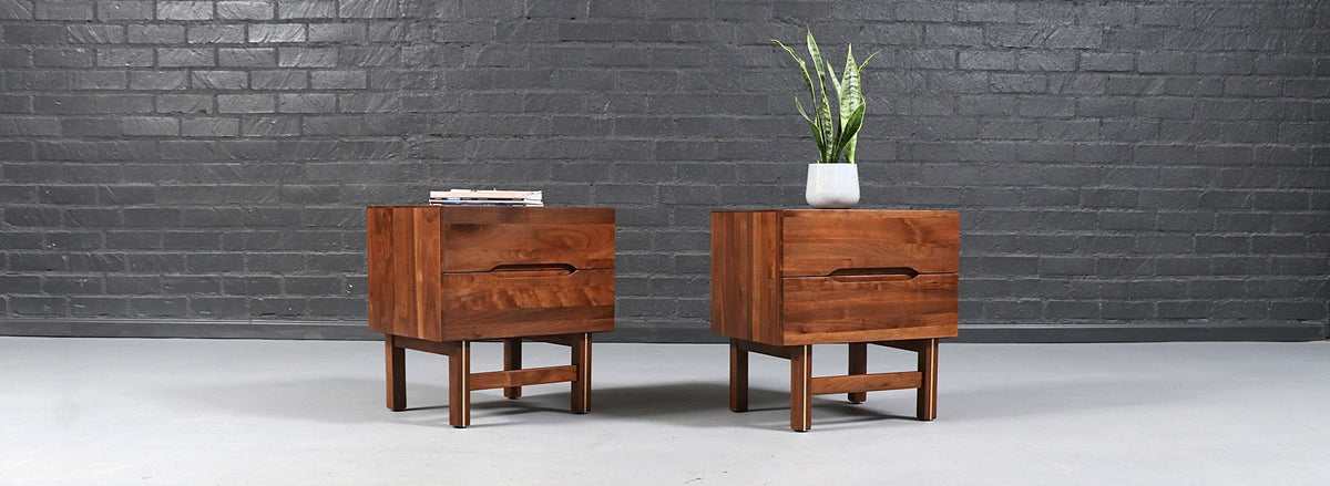 Mid-Century Modern Walnut Night Stands w/ Metal Accents