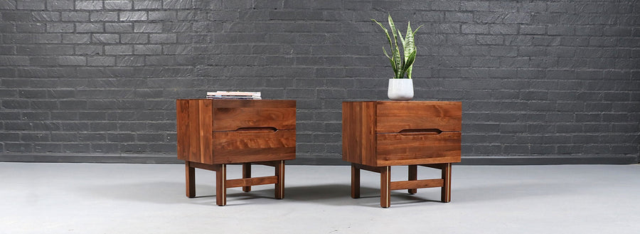 Mid-Century Modern Walnut Night Stands w/ Metal Accents
