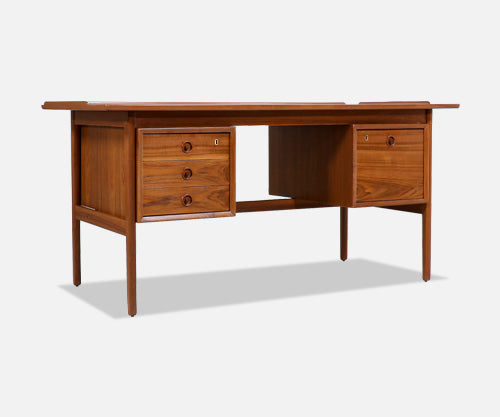 Danish Modern Executive Teak Desk with Raised Edges