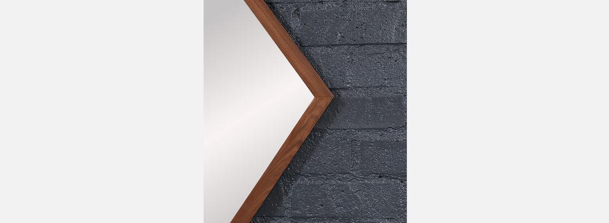 Mid-Century Modern Diamond Shape Walnut Wood Mirror