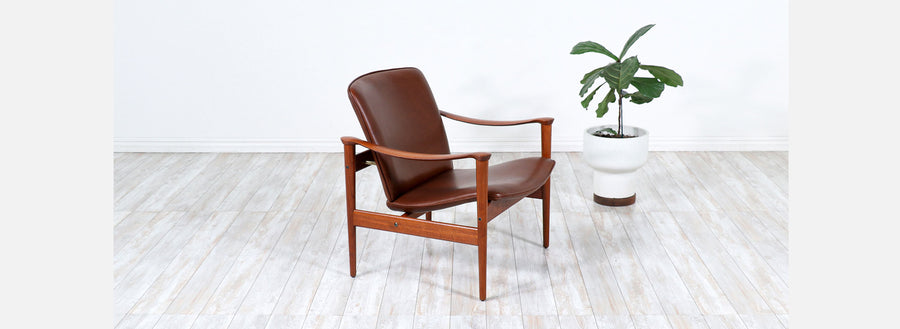 Fredrik Kayser Model-711 Teak & Cognac Leather Lounge Chair for Vatne Lenestolfabrik 