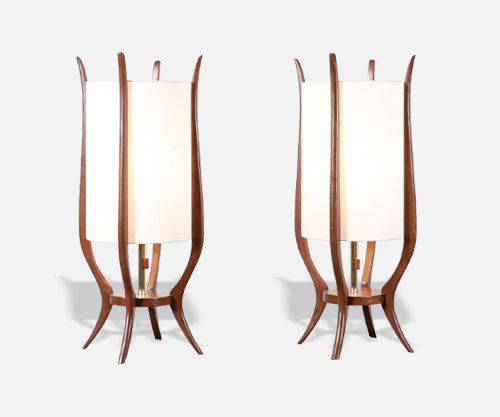 Pair of Mid-Century Modern Sculpted Walnut Table Lamps by Modeline