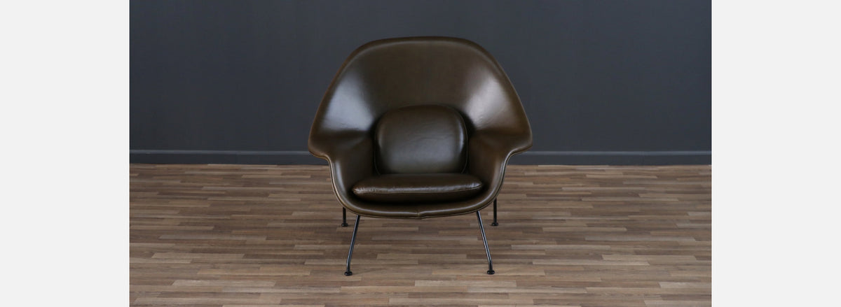 Early Eero Saarinen "Womb" Forest Green Leather Chair for Knoll