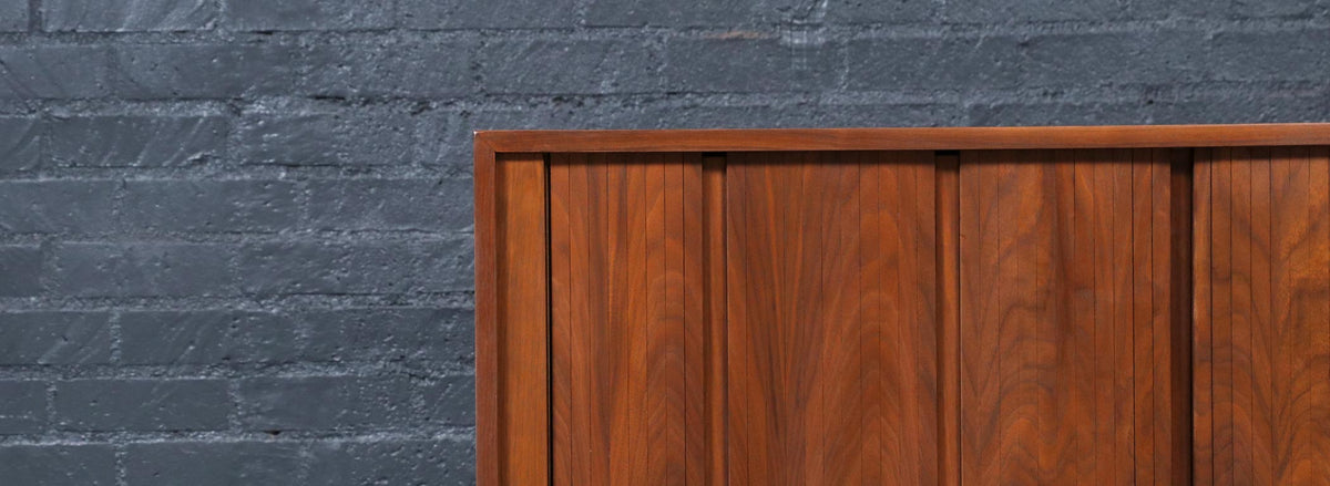 Californian Modernist Tambour-Door Walnut Credenza by Barzilay