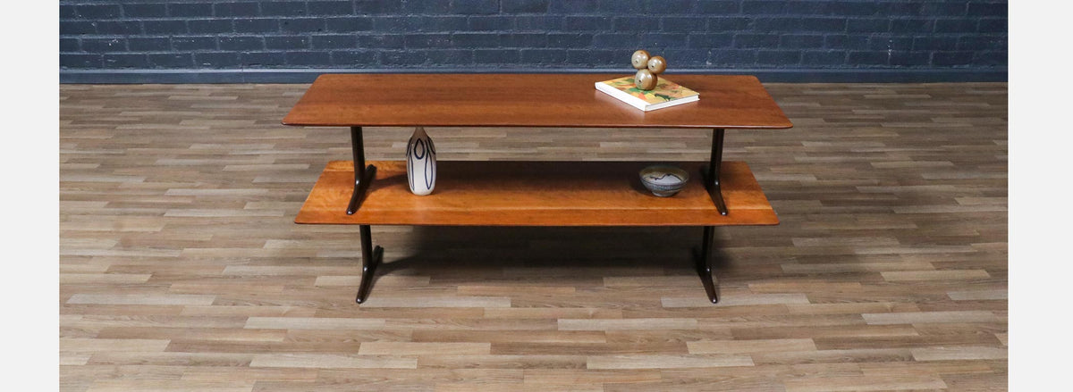 Mid-Century Modern Two-Tier Sculpted Bookshelf