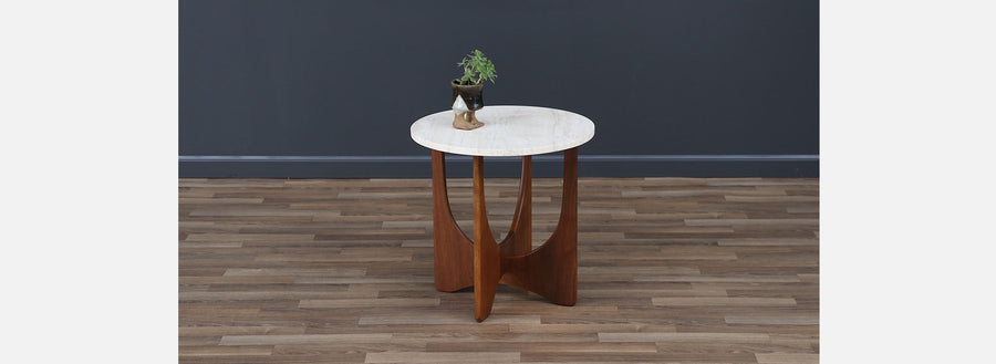 Mid-century Modern Side Table with Travertine Stone Top