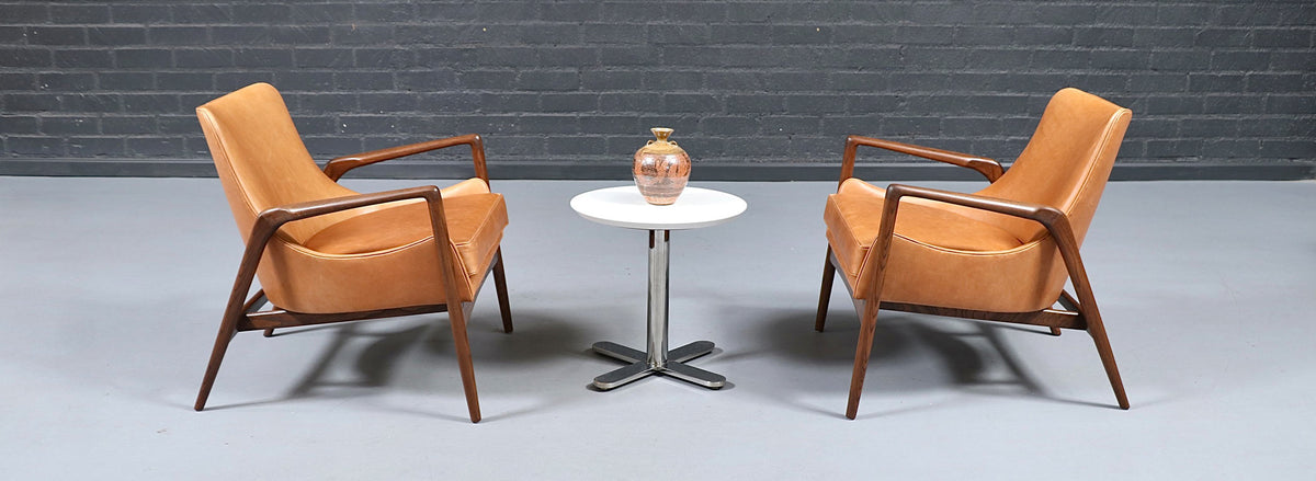 Danish Modern Leather Sculpted Lounge Chairs by Ib Kofod-Larsen