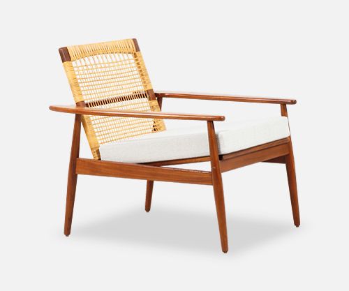 Danish Modern Teak & Cane Lounge Chair by Hans Olsen for Juul Kristensen