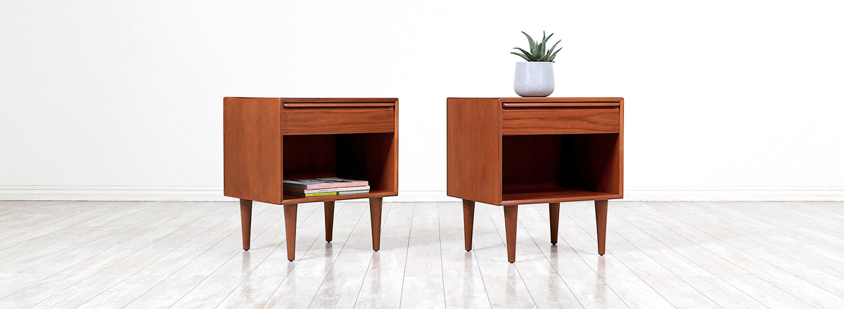 Mid-Century Modern Teak Night Stands with Bookcase by Westnofa