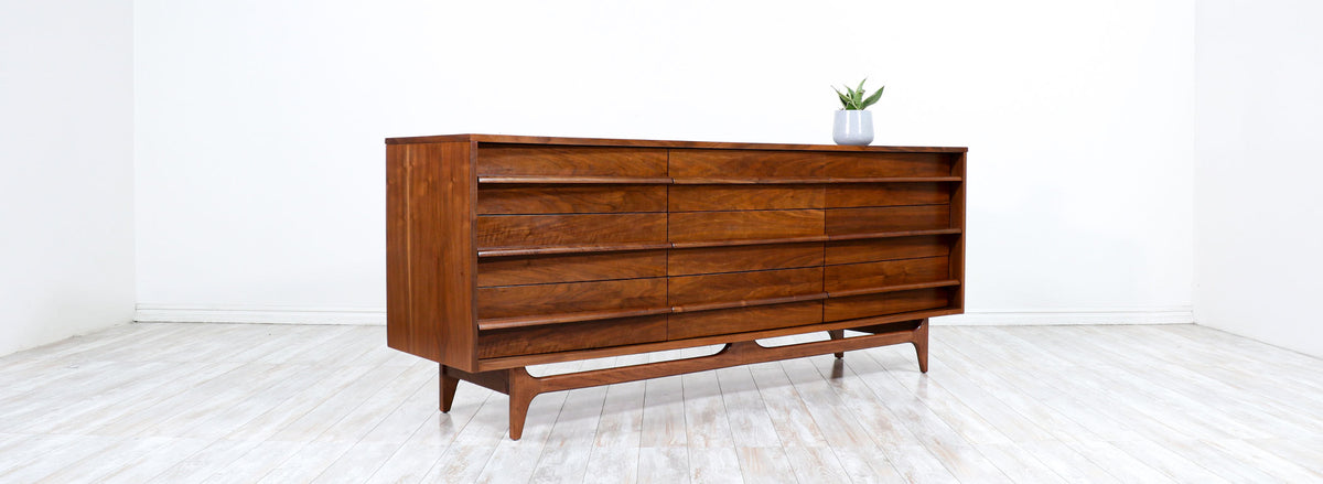 Mid-Century Modern Curved-Front Walnut Dresser by Young Furniture Company 
