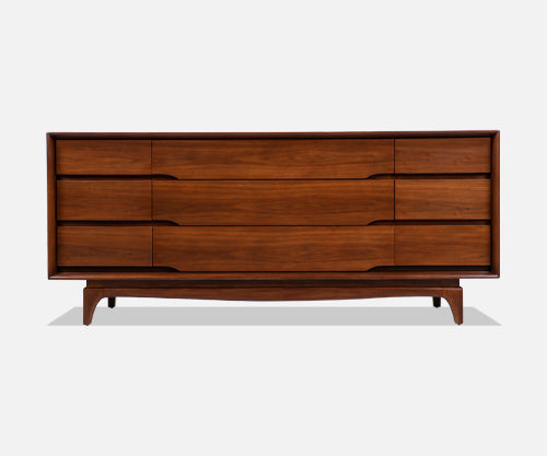 Mid-Century Modern 9-Drawer Sculpted Walnut Dresser 