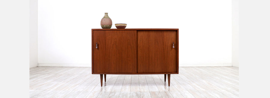Stanley Young Walnut Credenza with Lacquered Drawers for Glenn of California