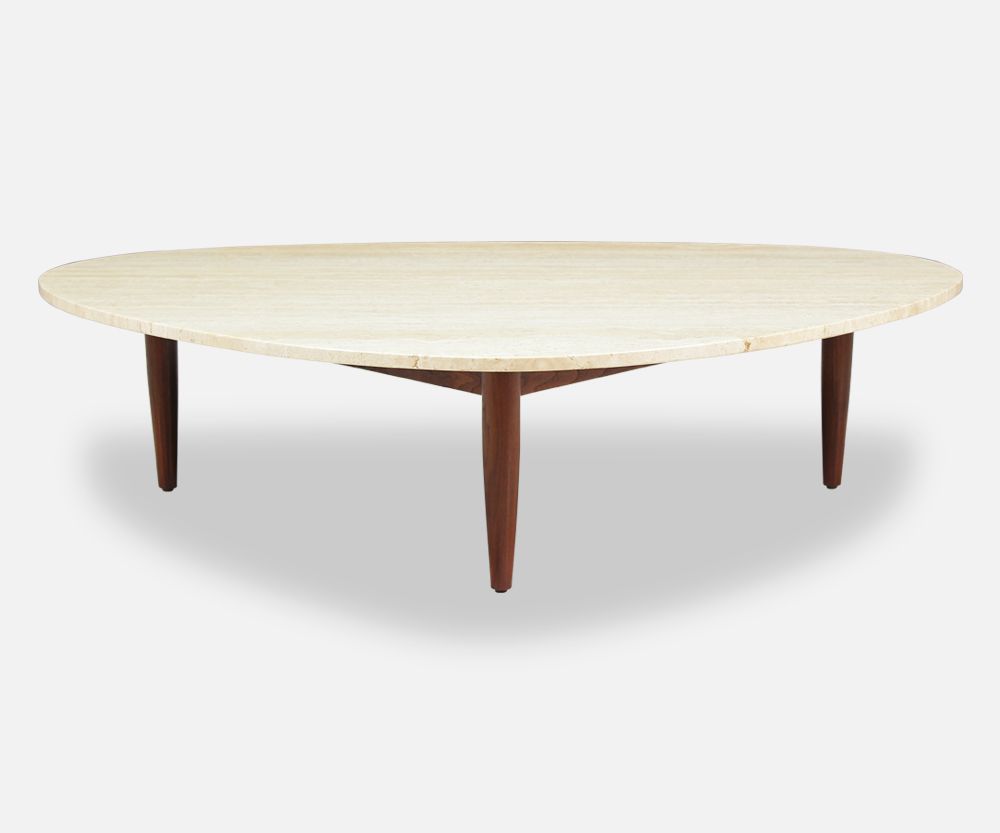 Mid-Century Modern Triangular Travertine Top Coffee Table