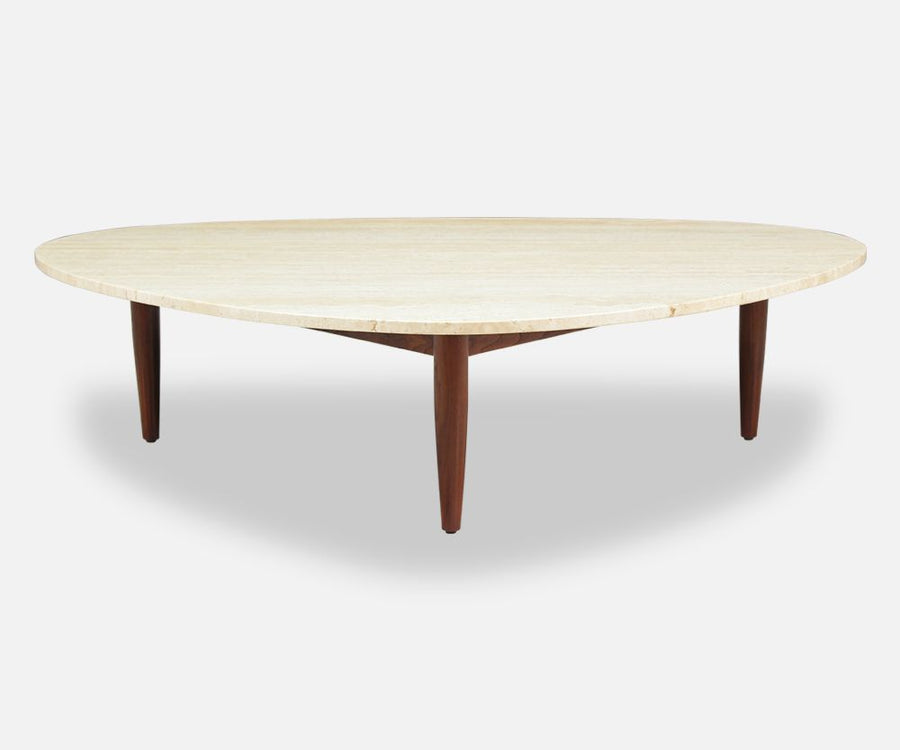 Mid-Century Modern Triangular Travertine Top Coffee Table