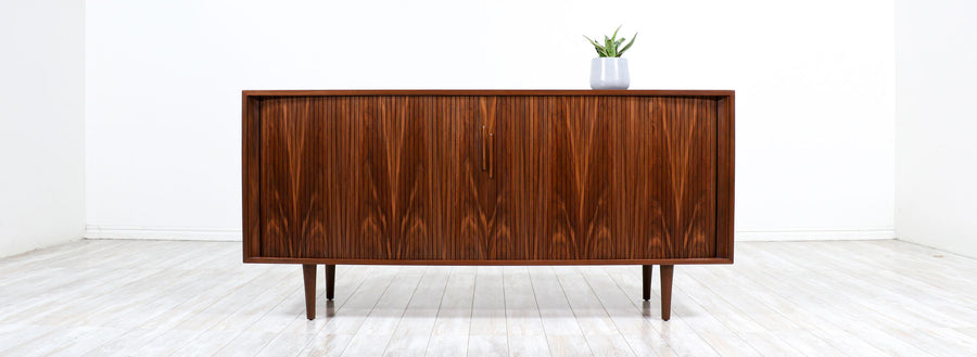 Vintage Mid-Century Modern Walnut Tambour-Door Credenza