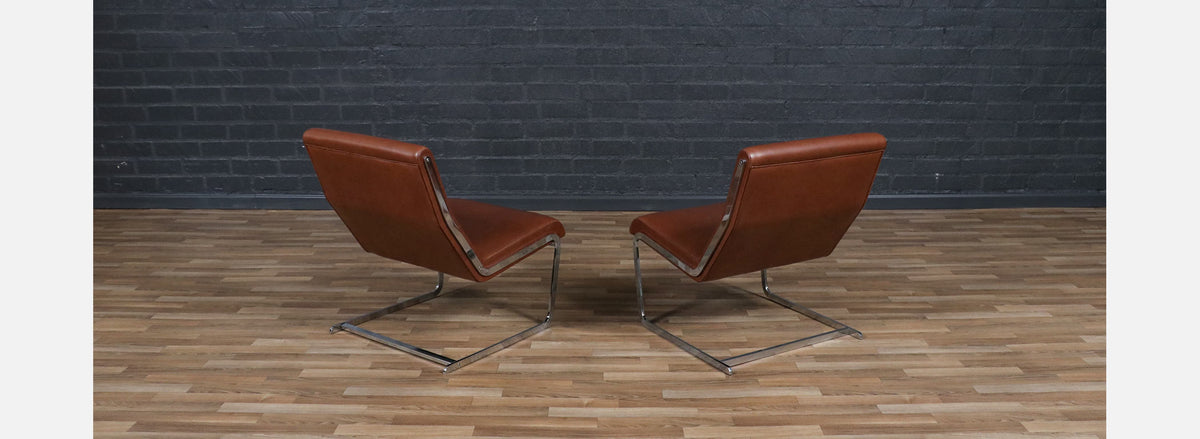 Poul Norreklit Cognac Leather & Steel Cantilever Lounge Chairs