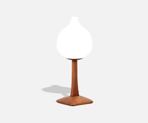 Swedish Frosted Glass & Sculpted Oak Table Lamp by Uno & Östen Kristiansson
