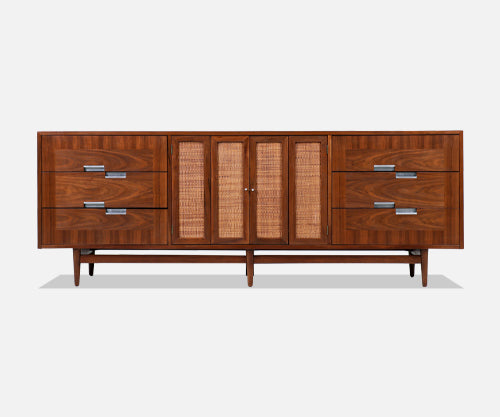 Merton Gershun Walnut & Cane Dresser with Bi-Folding Doors for American of Martinsville