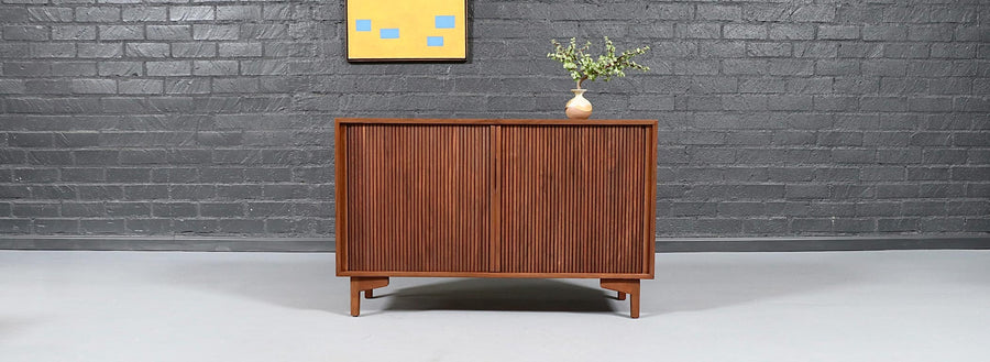 Vintage California Modern Tambour-Door Walnut Credenza by Barzilay