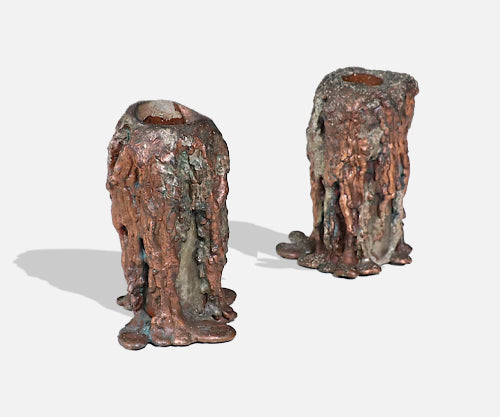 Mid-Century Modern Brutalist Copper Candle Holders