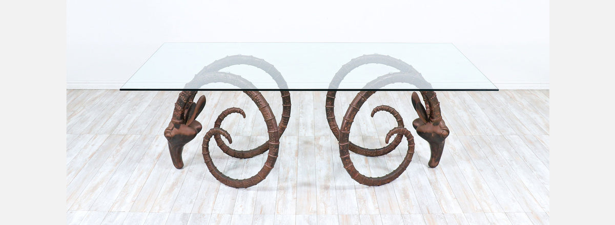 Mid-Century Modern Bronze Rams Head Ibex Dining Table