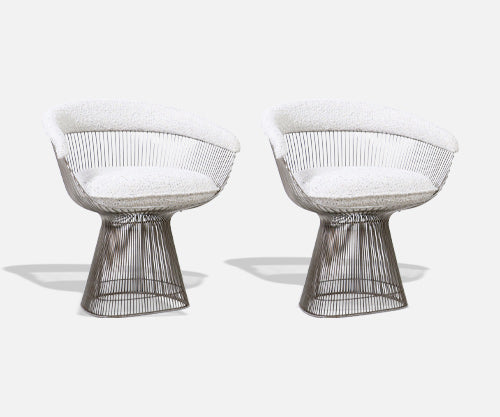Warren Platner Steel & Boucle Tweed Arm Chairs for Knoll