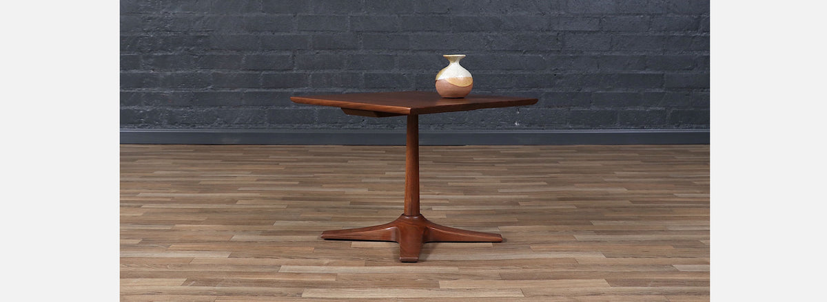 Mid-Century Modern Walnut Pedestal Side Table w/ Star Base