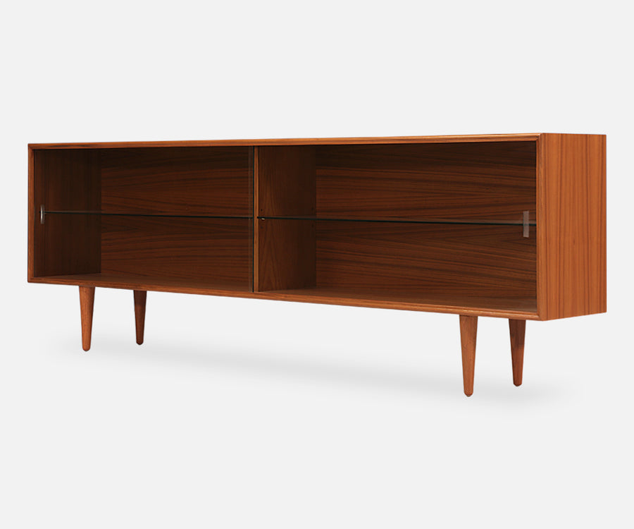 Danish Modern Low Profile Teak Bookcase with Glass Doors