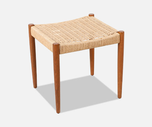 Hans Olsen Teak & Rush Chord Stool for Frem Rojle