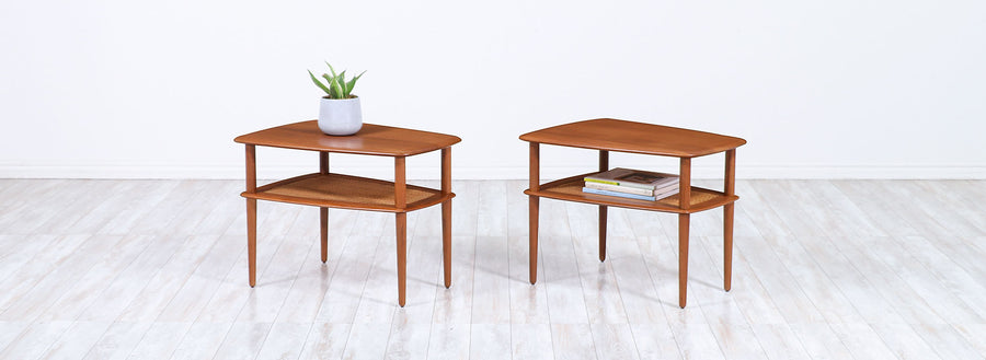 Peter Hvidt & Orla Mølgaard-Nielsen Teak & Cane Side Tables France & Søn 