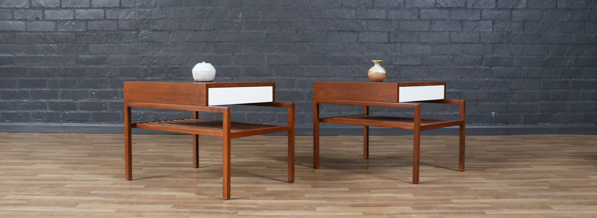 California Modern Slatted Walnut Side Tables by John Keal