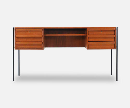 Danish Modern Executive Teak & Iron Desk with Bookshelf