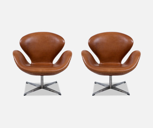 Arne Jacobsen Leather "Swan" Chairs for Fritz Hansen