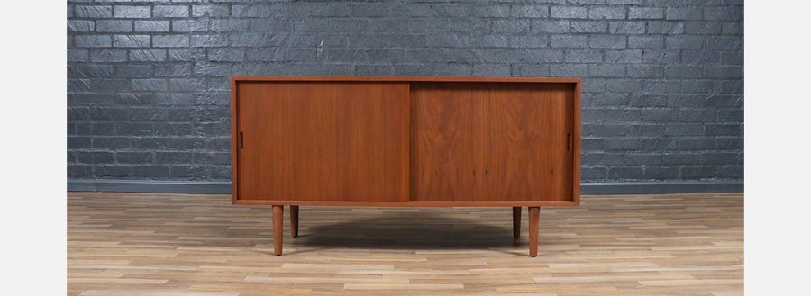 Custom Made Walnut Credenza w/ Sliding Doors by Danish Modern LA