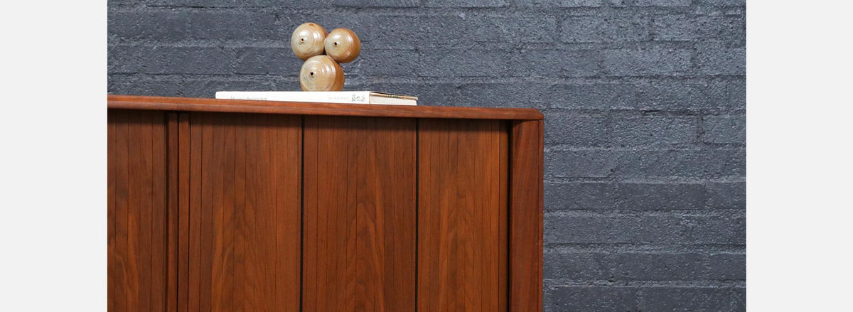 Californian Modern Tambour-Door Walnut Credenza by Barzilay