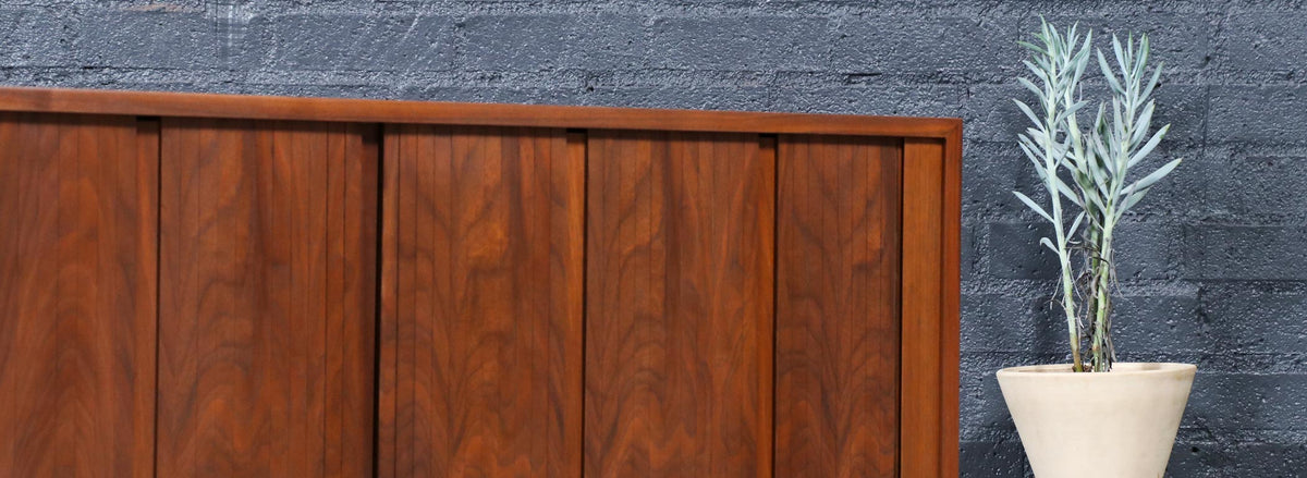 Californian Modernist Tambour-Door Walnut Credenza by Barzilay