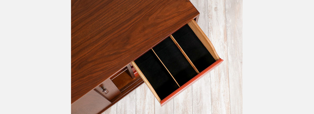 Stanley Young Walnut Credenza with Lacquered Drawers for Glenn of California