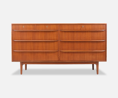 Danish Modern Teak 9-Drawer Dresser