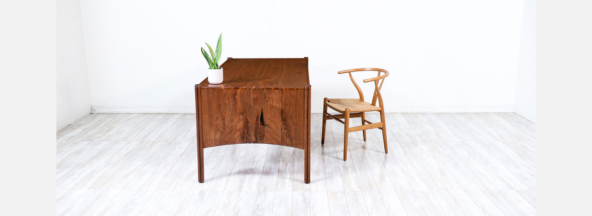 California Studio Sculpted Walnut Executive Desk by Anthony Khan