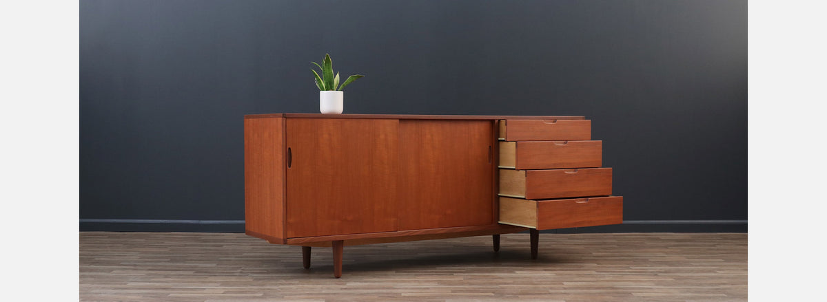 Mid-Century Danish Modern Teak Credenza w/ Sliding Doors