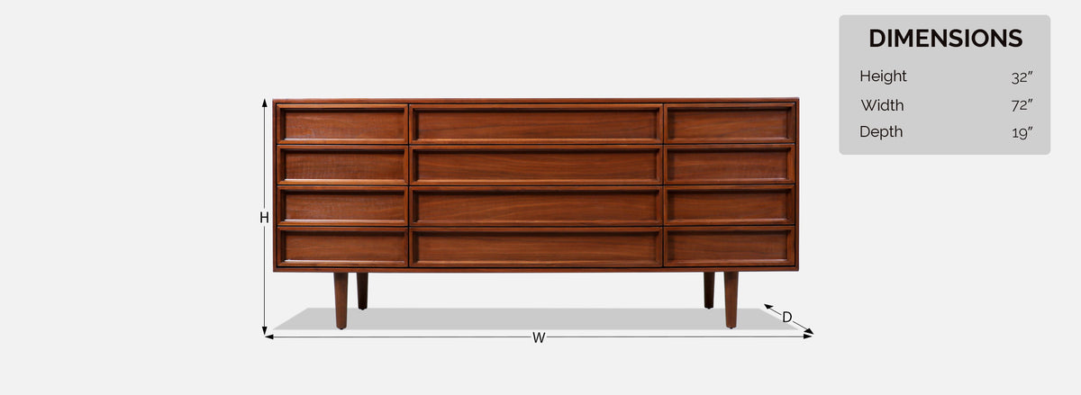 John Keal 12-Drawers Walnut Dresser for Brown Saltman