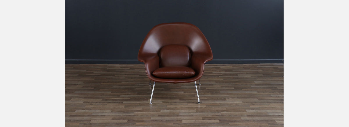Vintage Eero Saarinen "Womb" Cognac Leather Chair w/ Ottoman for Knoll