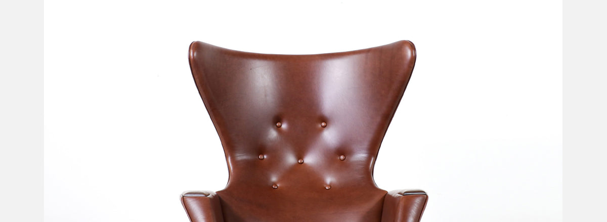 Adrian Pearsall Wing Back Cognac Leather Lounge Chair 